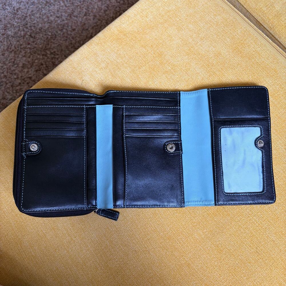 Radley Black Leather Trifold and Zip Wallet Light Blue Scottie Dog - Picture 4 of 9